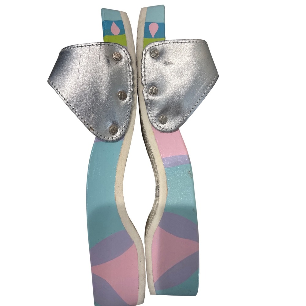 Dr. Scholl's Original Classic hand-painted wood sandals silver leather vintage 8 - Picture 5 of 11